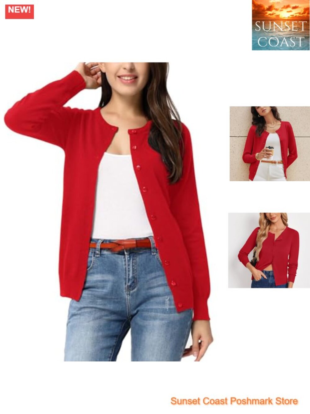 Womens Lightweight Knit Button Down Crew Neck Cardigan Sweater